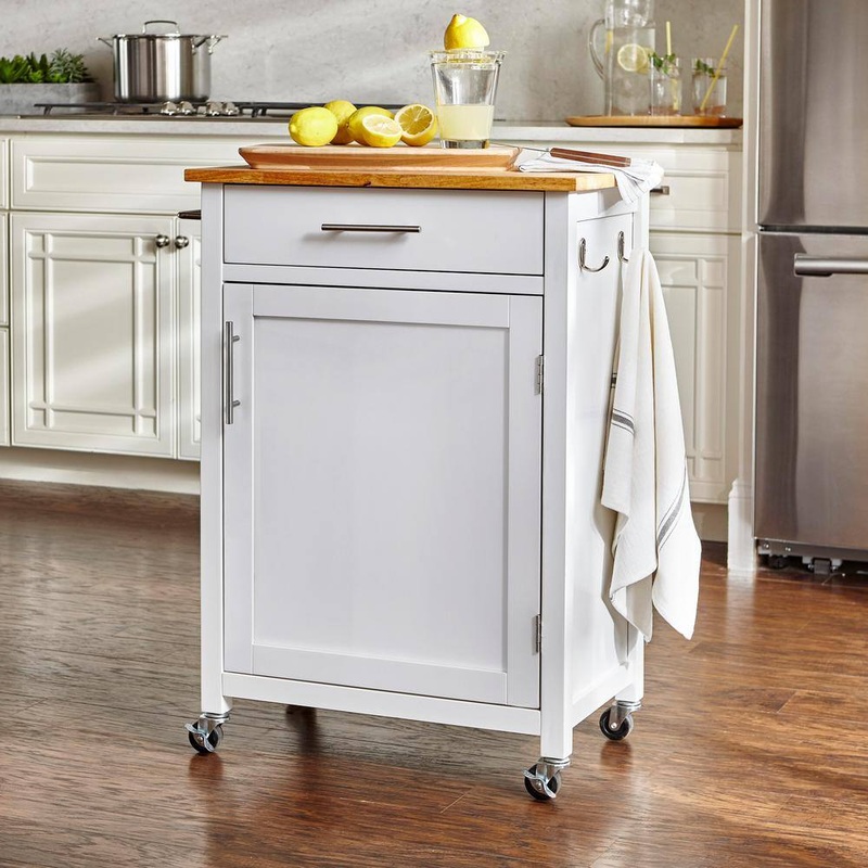 StyleWell SK17787Cr2-BBW Glenville Small Cream White Rolling Kitchen Cart with Butcher Block Top and Single-Drawer Storage (24 W ) | Bigbigmart.com