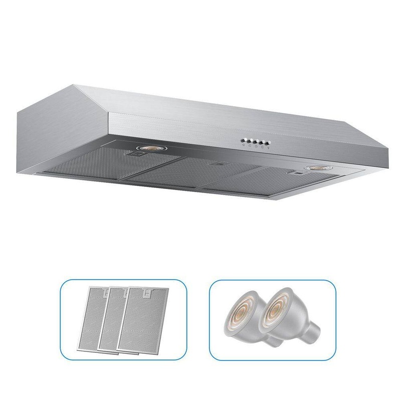 VIKIO PRO VC10-30 30 in. 400 CFM Ducted Under Cabinet Range Hood with Push Button LED Lighting and Permanent Filters in Stainless Steel | Bigbigmart.com